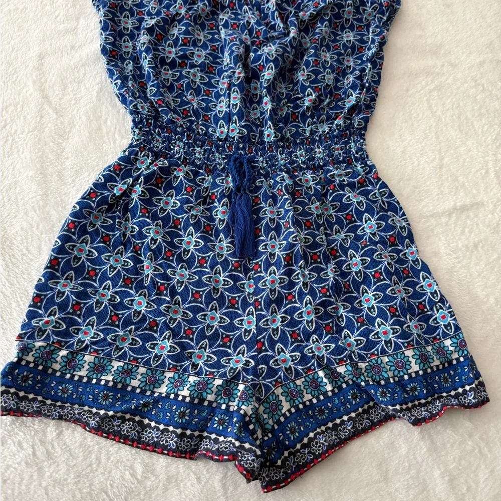 Justice blue floral smocked Summer Shorts Romper girls 14 - Picture 4 of 5